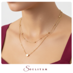 Soulitam Gold Plated Double Layered Necklace with Dainty Heart Pendant & Beaded Chain for Women & Girls | Minimalist Jewellery for Everyday